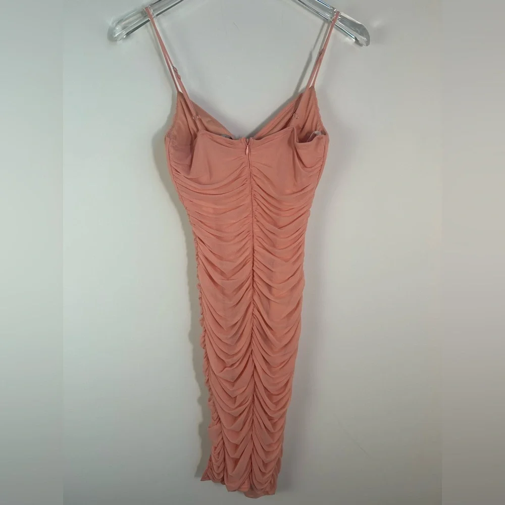 LULUS Got You Staring Peach Ruched Mesh Bodycon Mini Dress